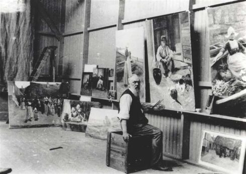 Fritz Thaulow_in_zijn atelier in Volendam